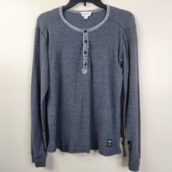 Diesel Gray Minimalist Long Sleeve 4 Button Henley Thermal Shirt Size Large - Picture 1 of 12